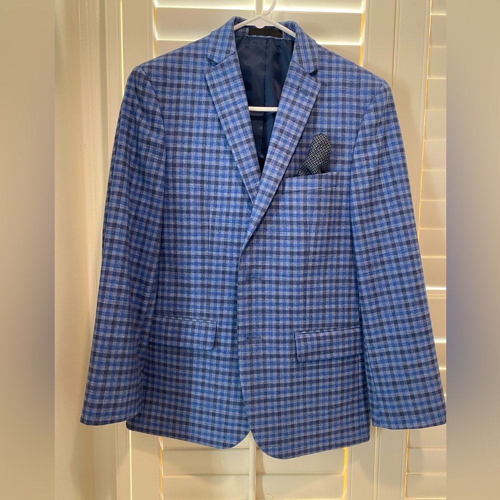 Boys Blue Plaid Blazer Size 16